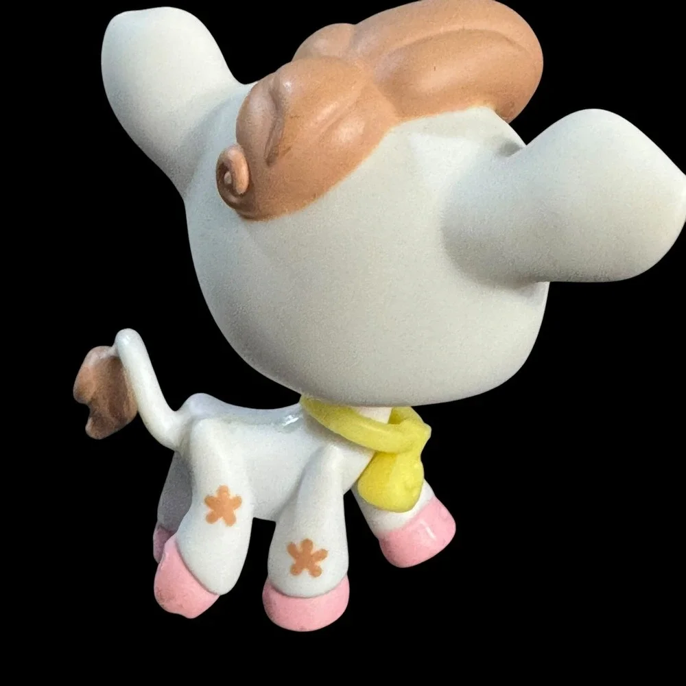 Authentic LPS Cow & Bell #476 Littlest Pet Shop‎ Brown Flower Eyes Pink Hooves